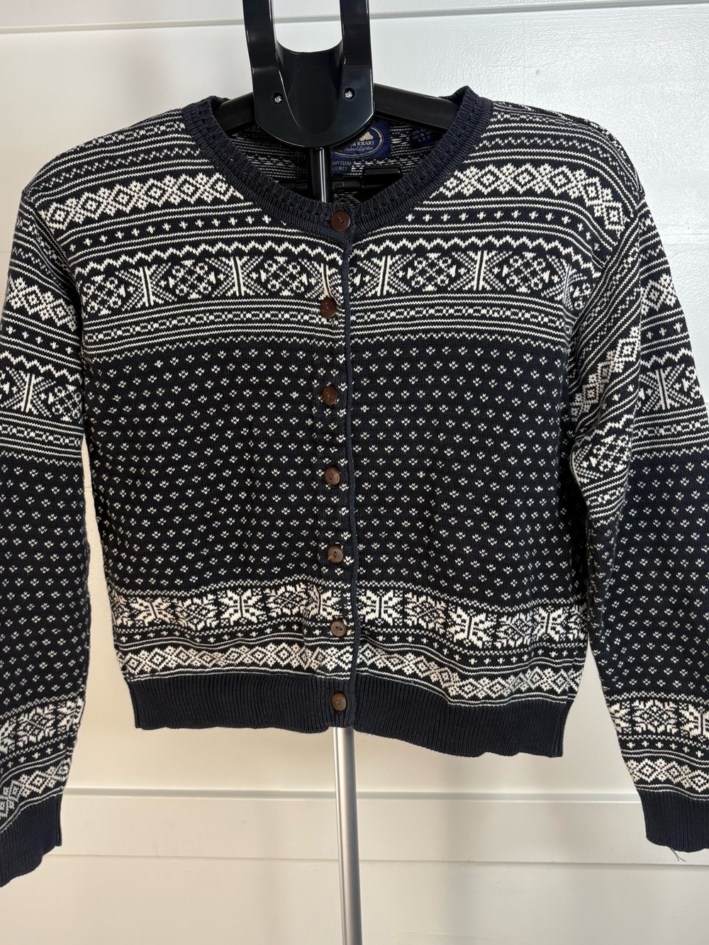 Vintage British Khaki Robert Lighton Cardigan Sweater 100% Cotton Fair Isle S